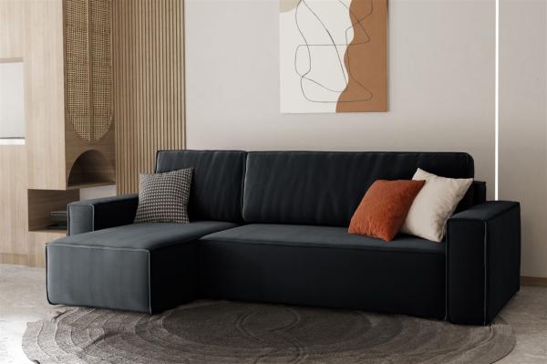 Ecksofa Schlafsofa Sofa MARIS Stoff Schwarz Ottomane Links