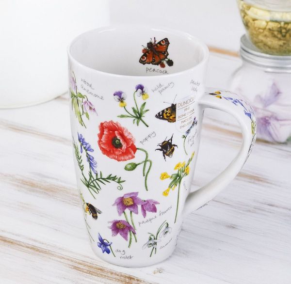 DUNOON Becher Henley Wayside 600 ml Bone China Kaffeetasse 15 cm Teetasse 0,6 l Hochwertige Porzellantasse Elegantes modernes Design mit Blumen und insekten Spülmaschinenfest Geschenk