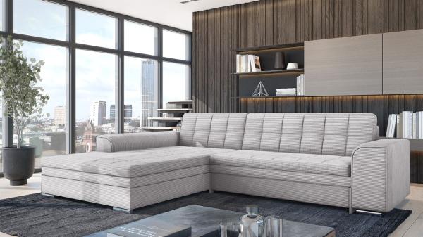 Ecksofa Sofa SARRA mit Schlaffunktion Stoff Lincoln Lichtgrau Ottomane Links