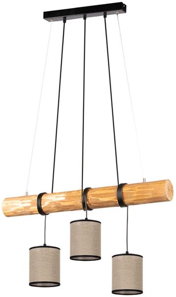 Hängelampe, Holzbalken Stoff, beige, Höhenverstellbar, 3xE27