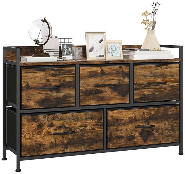 HOMCOM Kommode Aufbewahrungsschrank mit Griffen, Stahlrahmen (Schubladenschrank, 1 St, Kommodenschrank), für Schlafzimmer, Wohnzimmer, Rustikal-Braun