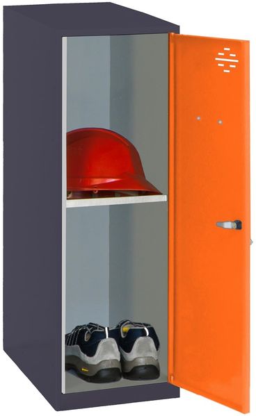 Simon Rack Simonlocker Kommode, klein, 915 x 400 x 500 mm, Amario aus Metall, mit Schlüssel, Anthrazit/Orange