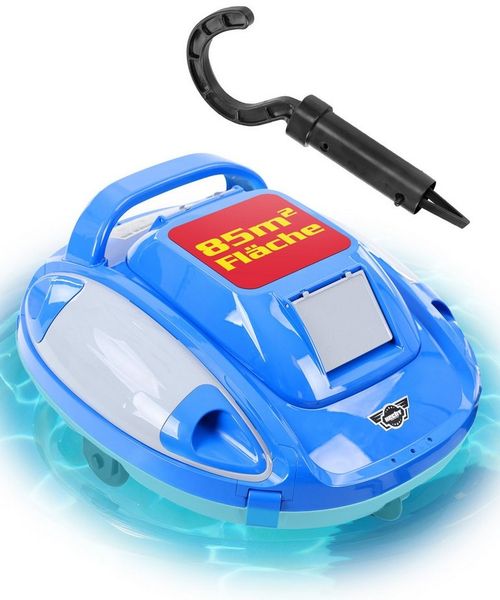 Hecht Poolroboter bis 85 m² mit 3,5 m³/h, 110 min Laufzeit mit 12V 5Ah Akku, 1-Klick-Bedienung, 3 kg, 2,5 m Tauchtiefe