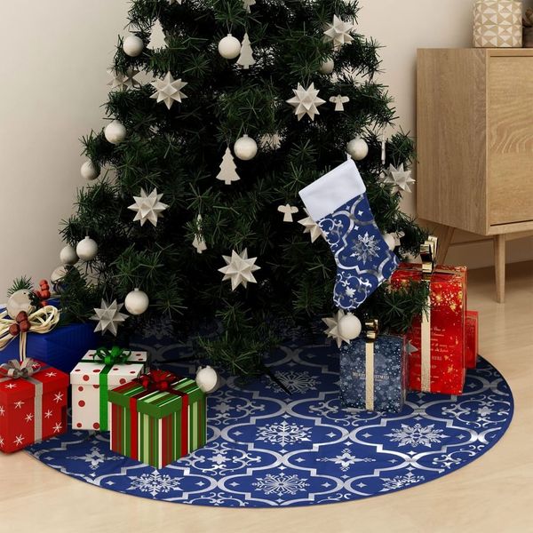vidaXL Luxus-Weihnachtsbaumdecke mit Socke Blau 90 cm Stoff 330278