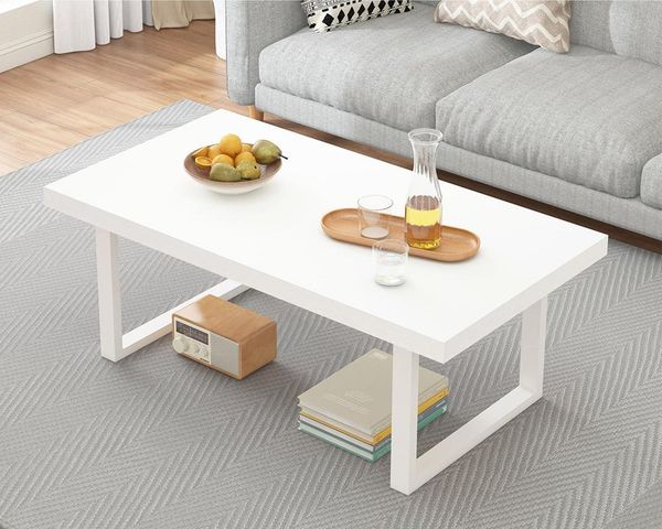 Weißer Couchtisch Holz Metallgestell Beistelltisch Wohnzimmer 100x55x45cm