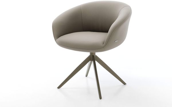 Drehstuhl Vinka-Flex mit Armlehnen Echt-Leder Schlamm Kreuzgestell breit Effektfinish Titan 360° drehbar Taschenfederkern