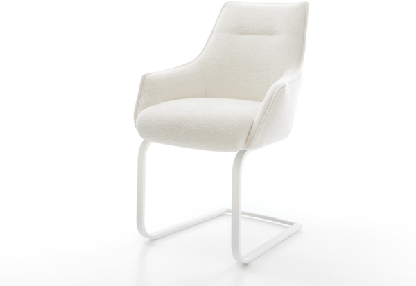 Freischwinger Alja-Flex mit Armlehnen Bouclé Soft Beige Freischwinger flach Weiß Taschenfederkern