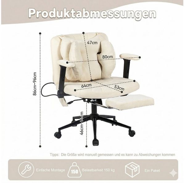 Leawin Drehstuhl Ergonomischer Bürostuhl mit Air-Lordosenstütze & breitem Sitz, Bequemer Schreibtischstuhl mit Rollen, weich gepolstert, 150 kg