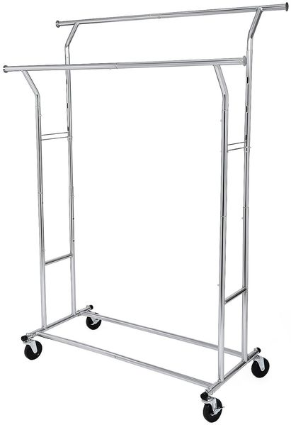 Songmics Schwerlast Metall Kleiderständer auf Rädern, bis 110kg belastbar, Länge: 129-189cm, Chrom HSR12S