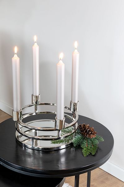 Fink Tablett MODENA, Spiegeltablett, Aluminium, Edelstahl, Glas, (1-tlg), Kranz f. Stabkerzen, Kerzentüllen demontierbar, Ø 28,5 cm