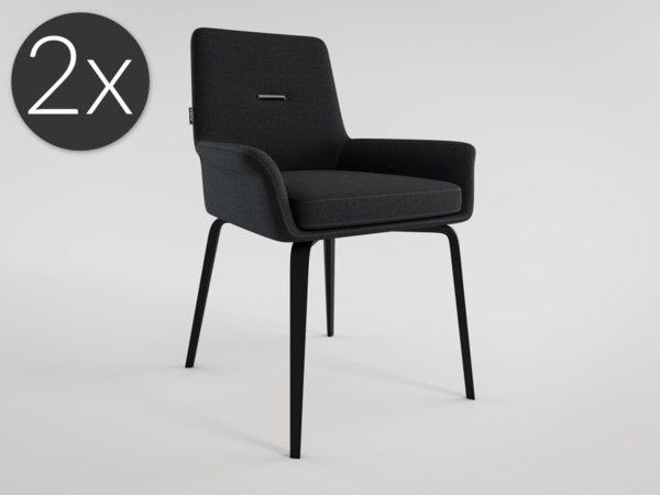 2er Set Esszimmerstuhl Design Küchenstuhl Cara Leinen dunkelgrau Metallbeine : Dunkelgrau