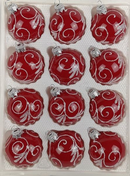 Navidacio Weihnachtsbaumkugel 12tlg. Glas-Weihnachtskugel Set "Hochglanz Modern Rot Weiss Ornamente"