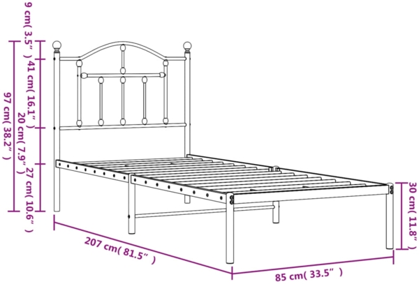 vidaXL Bettgestell mit Kopfteil Metall Weiß 80x200 cm 353479 Bild 8