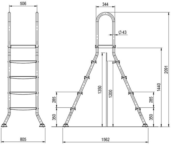 Steinbach Pool-Leiter, 8 Stufen, für Pools mit 120 - 135 cm Höhe, Edelstahl Silber Bild 2
