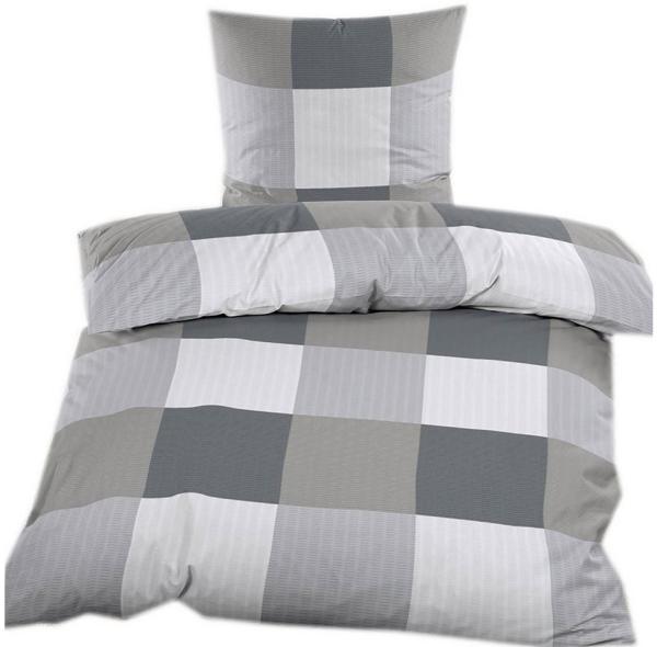 KH-Haushaltshandel Bettwäsche Seersucker Bettwäsche 135x200 +80x80cm, grautöne kariert, Seersucker, 2 teilig, grau, dunkelgrau,hellgrau kariert, bügelfrei Bild 1