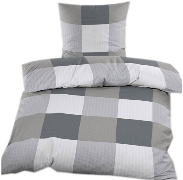 KH-Haushaltshandel Bettwäsche Seersucker Bettwäsche 135x200 +80x80cm, grautöne kariert, Seersucker, 2 teilig, grau, dunkelgrau,hellgrau kariert, bügelfrei Bild 3