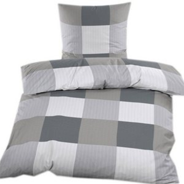 KH-Haushaltshandel Bettwäsche Seersucker Bettwäsche 135x200 +80x80cm, grautöne kariert, Seersucker, 2 teilig, grau, dunkelgrau,hellgrau kariert, bügelfrei Bild 4
