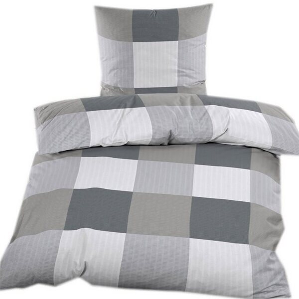KH-Haushaltshandel Bettwäsche Seersucker Bettwäsche 135x200 +80x80cm, grautöne kariert, Seersucker, 2 teilig, grau, dunkelgrau,hellgrau kariert, bügelfrei Bild 2