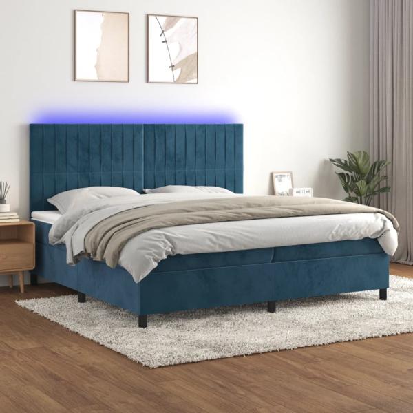 vidaXL Boxspringbett mit Matratze & LED Dunkelblau 200x200 cm Samt 3136267