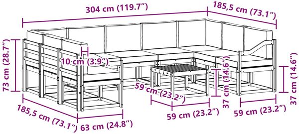 vidaXL Outdoor-Sofagarnitur 10 pcs Weiß und Creme 59 x 59 x 37 cm 3388269 Bild 8