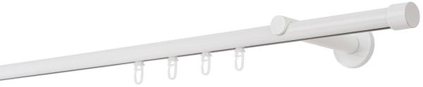 Gardinenstange auf Maß Innenlauf 20mm Cap 1-lauf Vorhangstange Wandträger 12cm Stilgarnitur Gleiter für Vorhänge - Weiß - 100cm