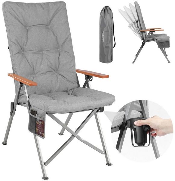 HOMECALL Campingstuhl Faltbar Hochlehner Luxus Klappstuhl mit 4,5cm Dicke Gepolstert (150kg Belastbar mit 4 Positionen Verstellbar Angelstuhl, 1 St), für Garten Balkon Wohnmobil