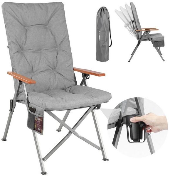 HOMECALL Campingstuhl Faltbar Hochlehner Luxus Klappstuhl mit 4,5cm Dicke Gepolstert (150kg Belastbar mit 4 Positionen Verstellbar Angelstuhl, 1 St), für Garten Balkon Wohnmobil