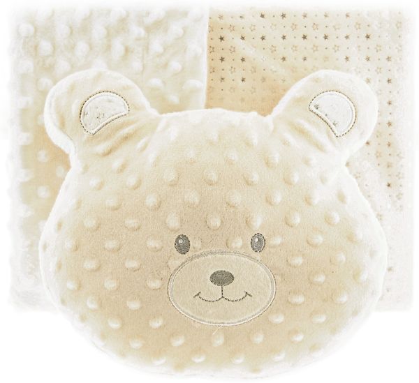 Almina Babydecken-Set mit Bärenkissen Zweilagige Babydecke aus Polyester Sternenmuster 100x80 cm Beige