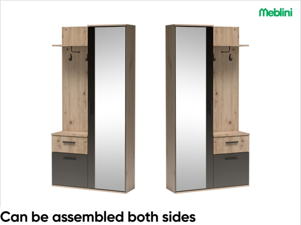 MEBLINI Garderobenschrank Flur mit Spiegel - LUXOR - 97x30x195cm R/L - Artisan Eiche/Schwarz - Garderobe Schrank - Flurgarderobe schmal - Garderobe Flur Möbel Set - Flurschrank hoch Bild 2