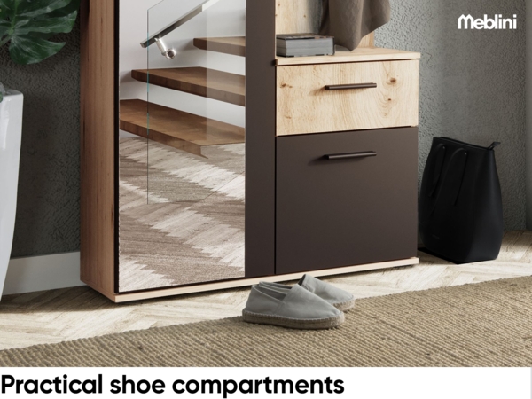 MEBLINI Garderobenschrank Flur mit Spiegel - LUXOR - 97x30x195cm R/L - Artisan Eiche/Schwarz - Garderobe Schrank - Flurgarderobe schmal - Garderobe Flur Möbel Set - Flurschrank hoch Bild 4