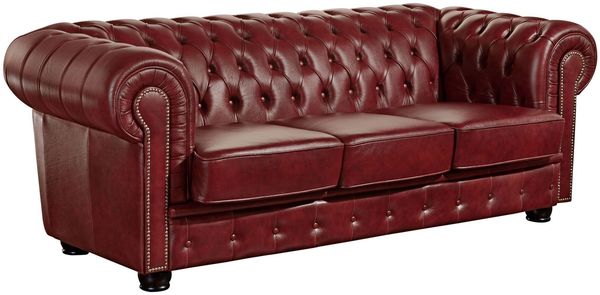 Sofa 3-Sitzer Kath Bezug Wischleder Buche nussbaum dunkel / rot 22457
