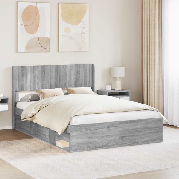 vidaXL Bettgestell mit Stauraum und Kopfteil Grau Sonoma 120 x 190 cm 3414240