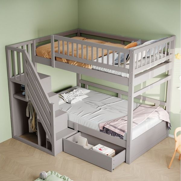REDOM Etagenbett mit sicherer Treppenaufbewahrung, Kinderbett aus Massivholz (Holzbett, Kinder & Jugendliche, 90x200 cm), Ohne Matratze