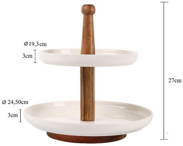 Bambus Etagere mit 2 Keramiktellern - Servierständer für Kuchen, Muffins & Snacks