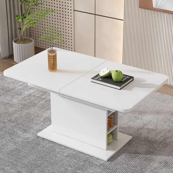 KLAM HOME Esstisch Küchentisch mit Stauraum (Tischplatte bis 130cm ausziehbar), 110 x 70 x 75 cm Esstisch Freizeittisch Couchtisch aus Metall und MDF
