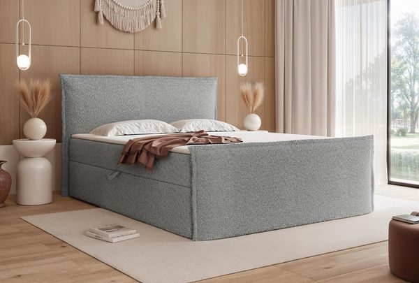 Compleo Boxspringbett Boucle oder Chenille-Stoff, Boxspringbett mit 2 Bettkasten (Größen zur Auswahl, optional mit Topper), Zeitlos-moderner klassischer Stil
