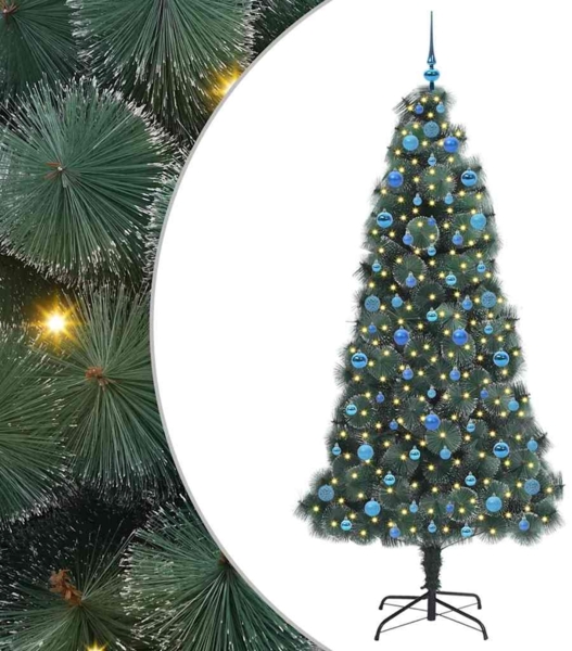 vidaXL Künstlicher vorbeleuchteter Weihnachtsbaum mit Kugelset 210 cm 3396185