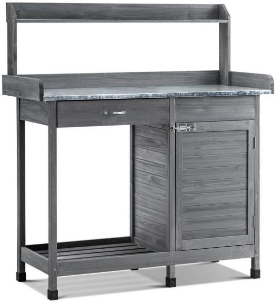 MCombo Pflanztisch Gärtnertisch Blumentisch 0440EY, mit verzinkt Arbeitsplatte Schublade Unterschrank, Wetterfest, Holz, anthrazit, 101 x 45 x 121 cm