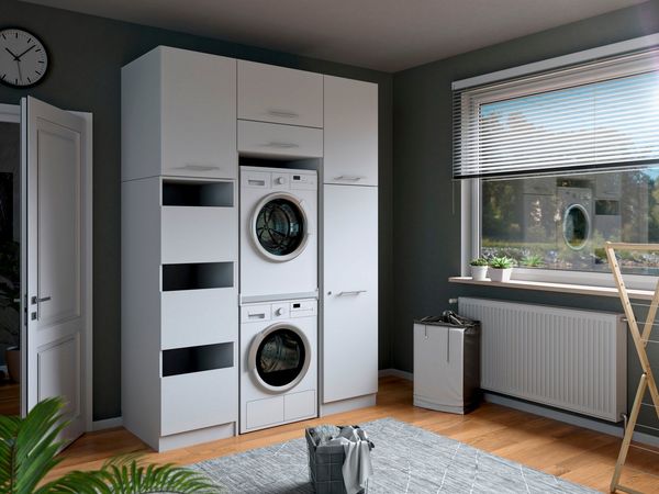 Laundreezy Mehrzweckschrank-Set Laundreezy, 6-tlg. Mehrzweckschrank-Set B/H/T 168/238/68 cm, (6-St), Breite 168 cm, Soft-Close-Funktion, höhenverstellbare Füße