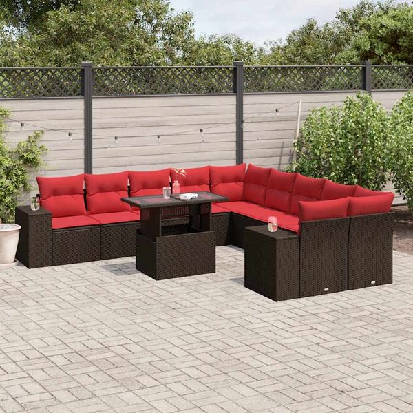 vidaXL 11-teiliges Gartensofa-Set mit Kissen, braun, Polyrattan 3269434