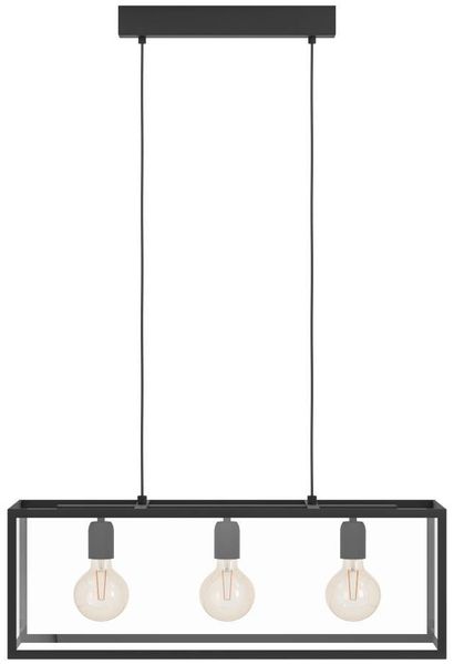 Eglo 49393 Pendelleuchte CHARTERHOUSE Stahl schwarz, Glas klar E27 3X40W L:73cm B:20cm H:110cm dimmbar