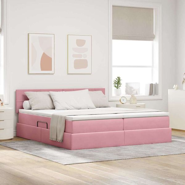 vidaXL Aufbewahrungsbett mit Matratze mit Kopfteil Rosa 100 x 200 cm 3370984