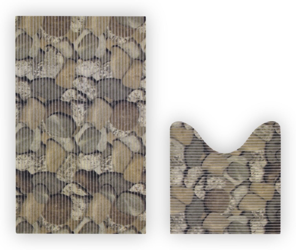 Teppich Badgarnitur 2-teilig - Steine - Weichschaummatte ( 80x48cm / 48x48cm ) - Badvorleger Badteppich Badezimmerteppich - Antirutsch Bad Dusche