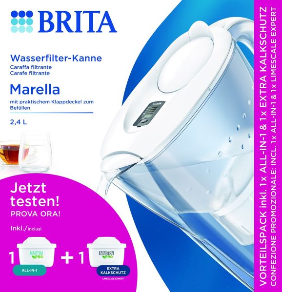 Brita Wasserfilter Kanne Marella 2,4 l weiß + 2x Maxtra Pro Filterkartuschen Vorteilspack