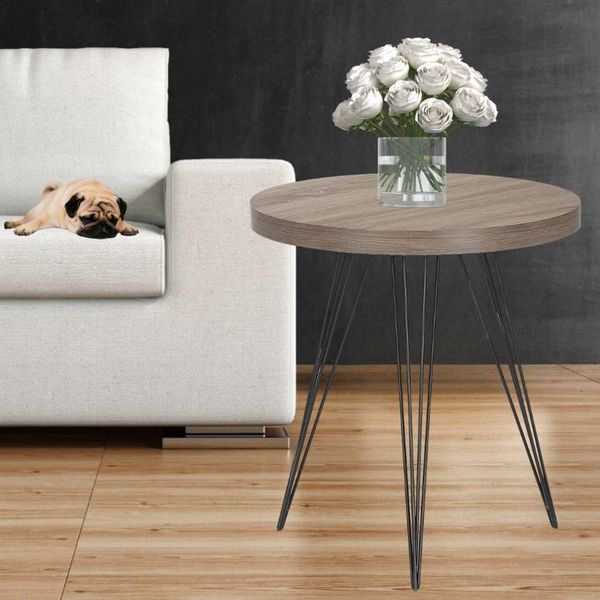 Design Beistelltisch GRIGIO 60cm hellgrau Eichen-Optikschwarzes Metallgestell