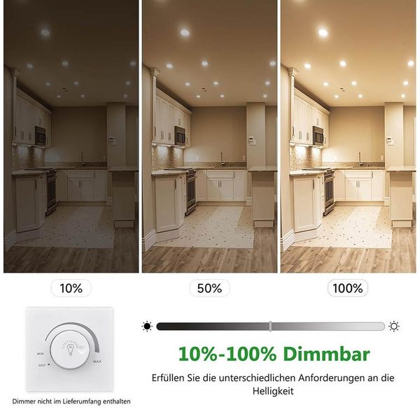 MUPOO LED Einbaustrahler 6er Pack Ultraflach 90mm Einbauleuchte,3 Farbtemperatur 3000K-6500K, 7W, LED fest integriert
