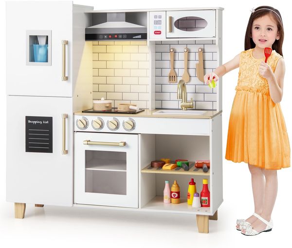 Kinderküche mit Eismaschine & Dunstabzugshaube & Tafel Spielküche Holzküche Weiß