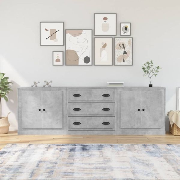 vidaXL Sideboards 3 Stk. Betongrau Holzwerkstoff 3185219