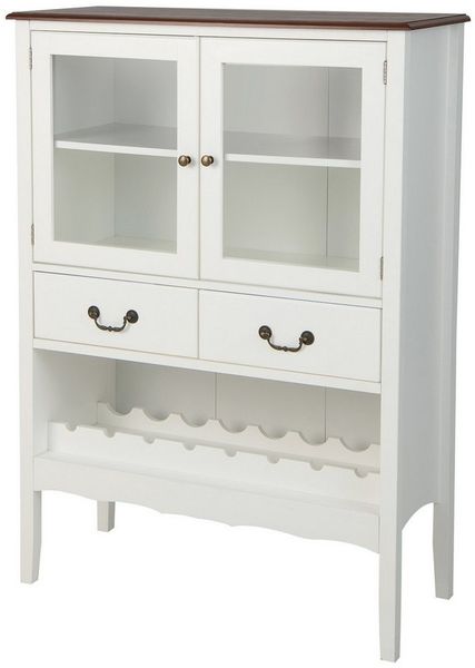 COSTWAY Weinschrank Küchenschrank Holz, mit Glastür & Schublade, weiß 126,5cm