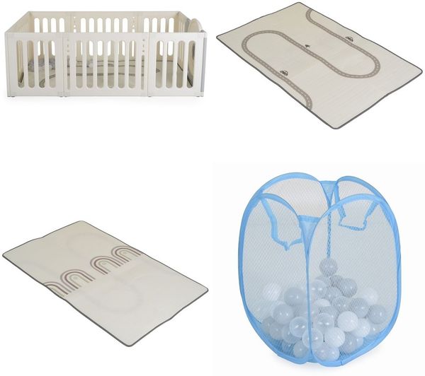 Moni Laufstall Cubby Land Laufgitter Spielmatte 50 Bälle Türe einfache Montage beige Bild 6